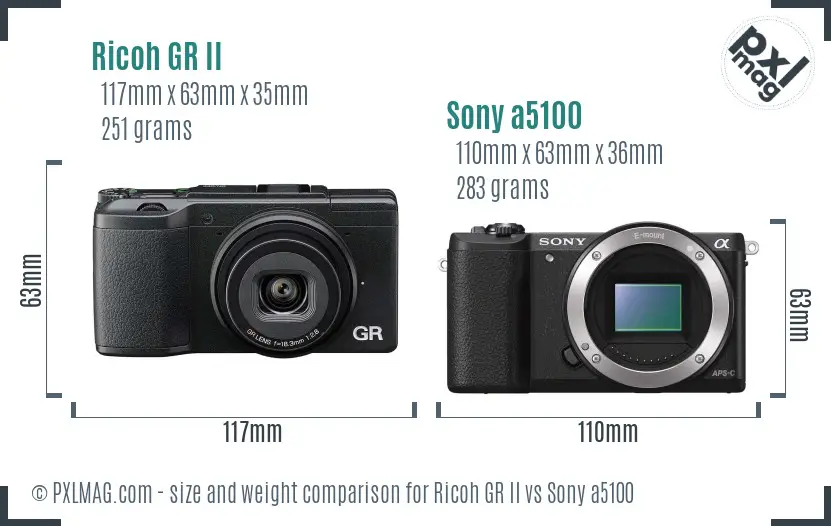 Ricoh GR II vs Sony a5100 size comparison