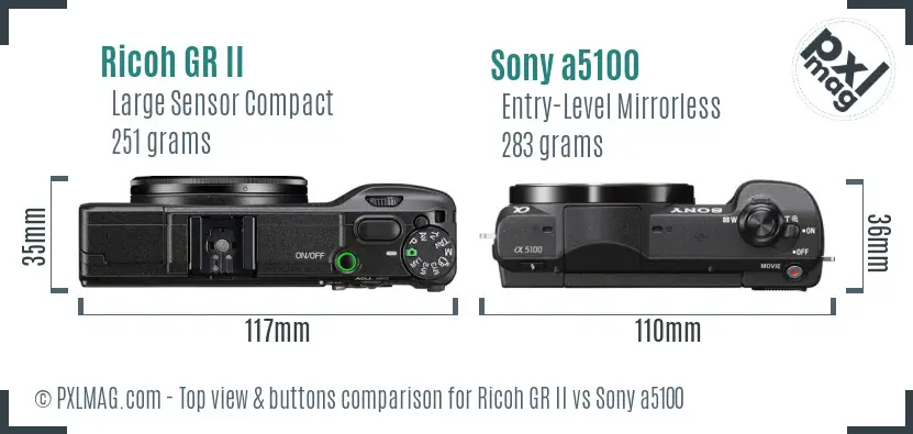 Ricoh GR II vs Sony a5100 top view buttons comparison