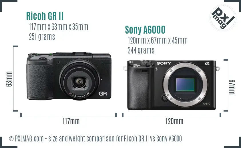 Ricoh GR II vs Sony A6000 size comparison