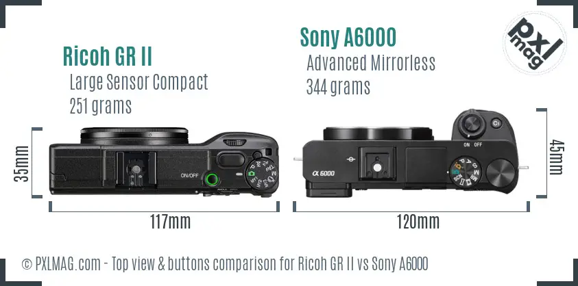 Ricoh GR II vs Sony A6000 top view buttons comparison