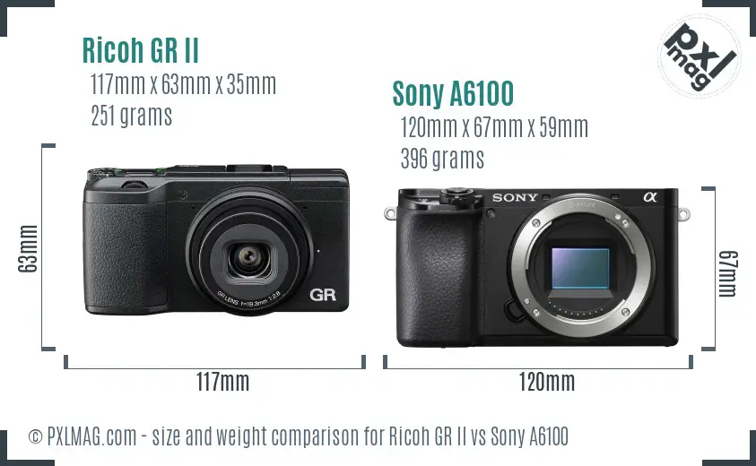 Ricoh GR II vs Sony A6100 size comparison