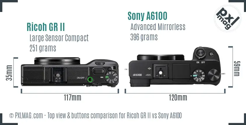Ricoh GR II vs Sony A6100 top view buttons comparison