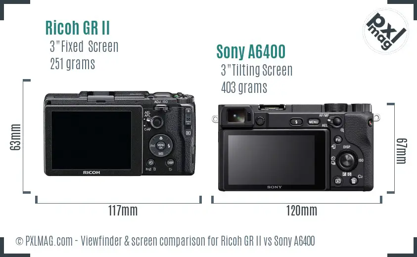 Ricoh GR II vs Sony A6400 Screen and Viewfinder comparison