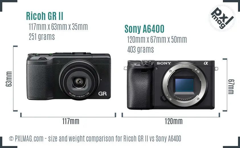 Ricoh GR II vs Sony A6400 size comparison