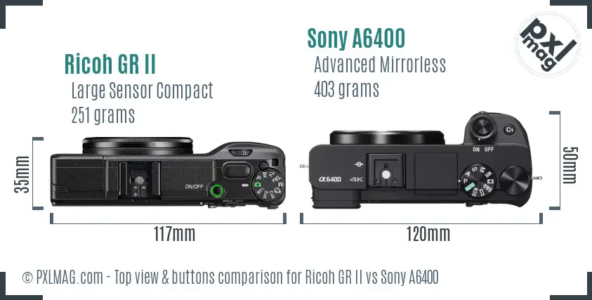 Ricoh GR II vs Sony A6400 top view buttons comparison