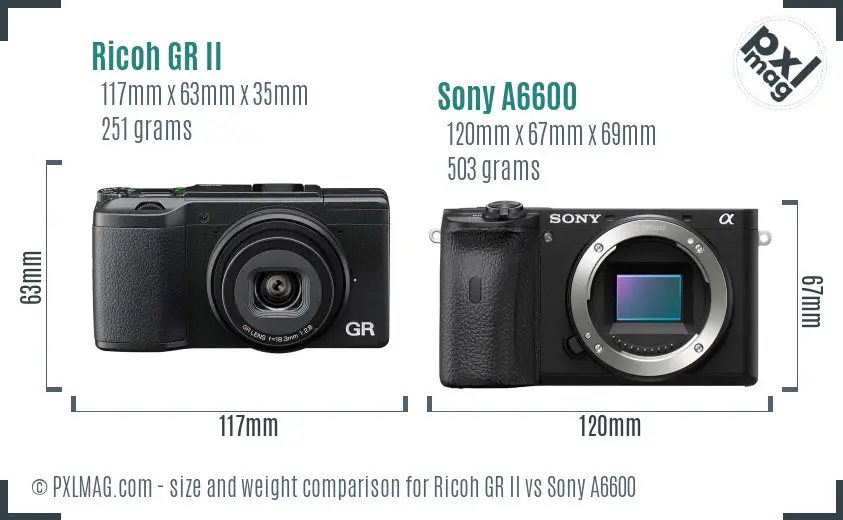 Ricoh GR II vs Sony A6600 size comparison