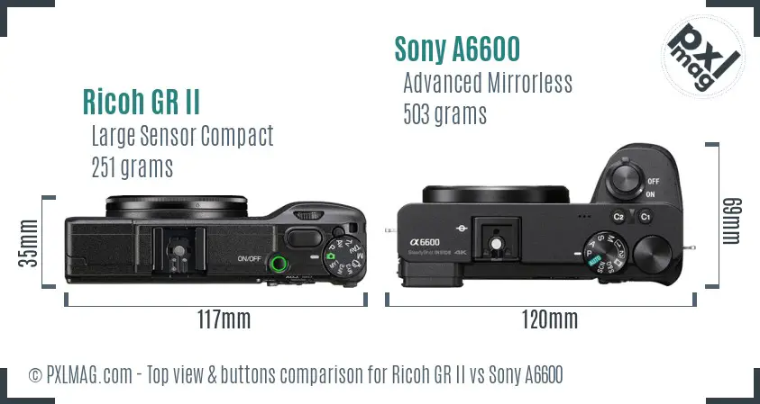 Ricoh GR II vs Sony A6600 top view buttons comparison