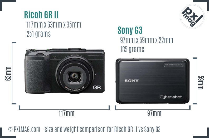 Ricoh GR II vs Sony G3 size comparison