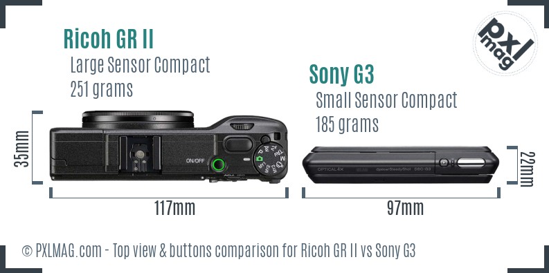 Ricoh GR II vs Sony G3 top view buttons comparison