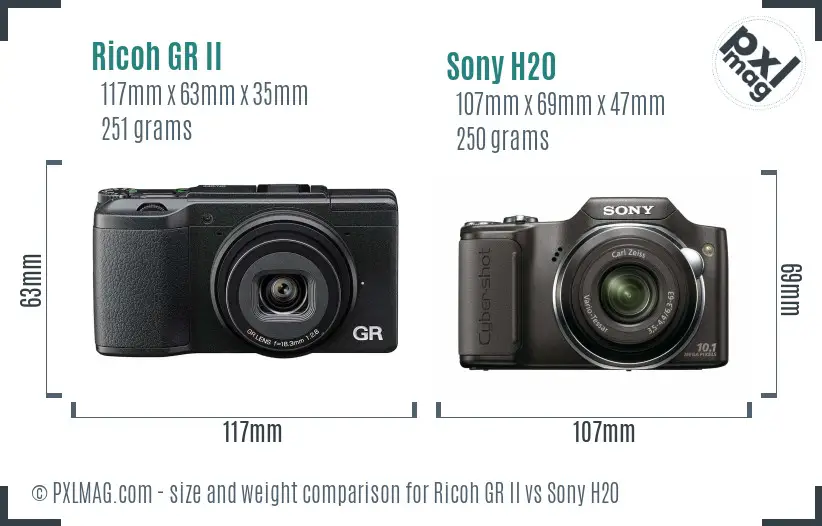 Ricoh GR II vs Sony H20 size comparison