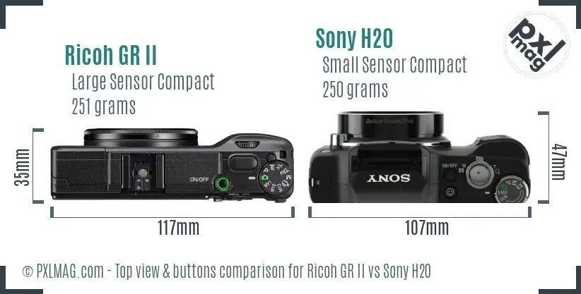 Ricoh GR II vs Sony H20 top view buttons comparison