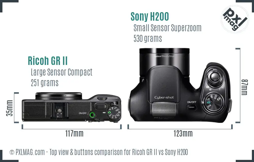Ricoh GR II vs Sony H200 top view buttons comparison Ricoh GR II vs Sony H200 top view buttons comparison