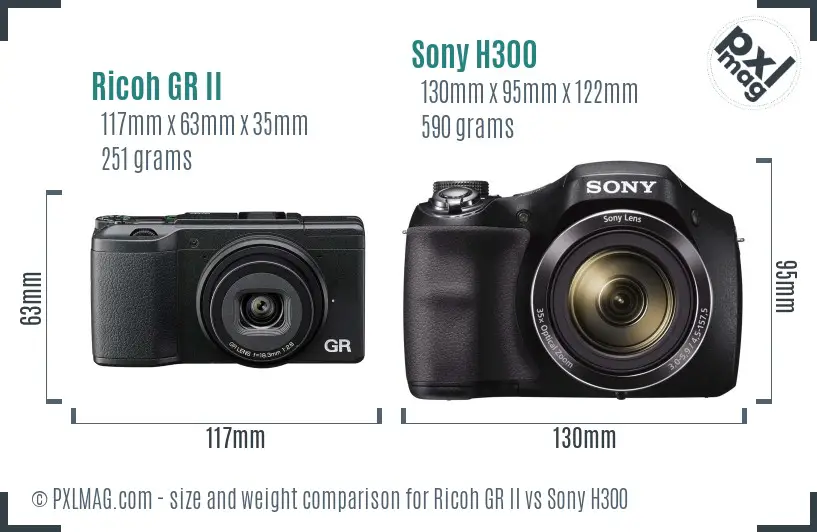 Ricoh GR II vs Sony H300 size comparison