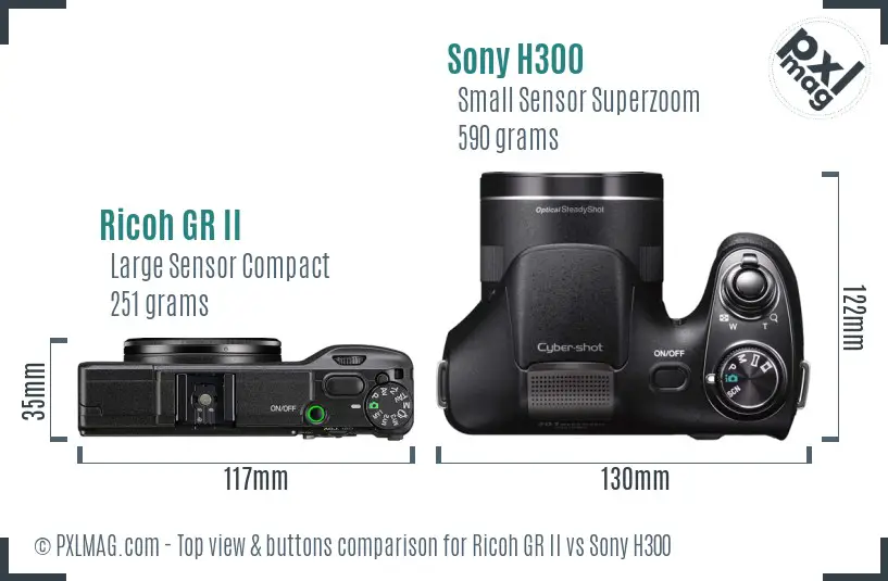 Ricoh GR II vs Sony H300 top view buttons comparison