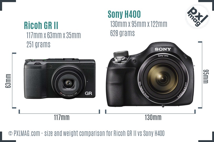 Ricoh GR II vs Sony H400 size comparison