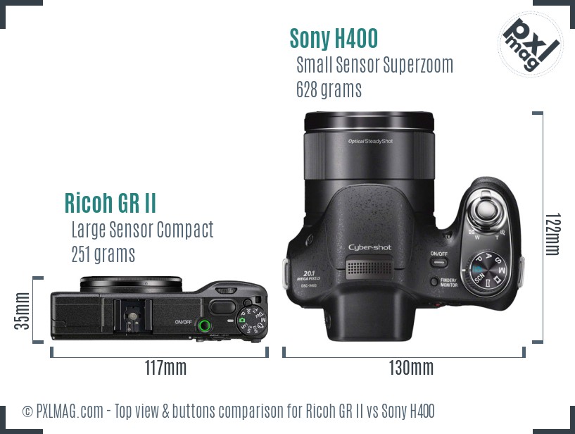 Ricoh GR II vs Sony H400 top view buttons comparison