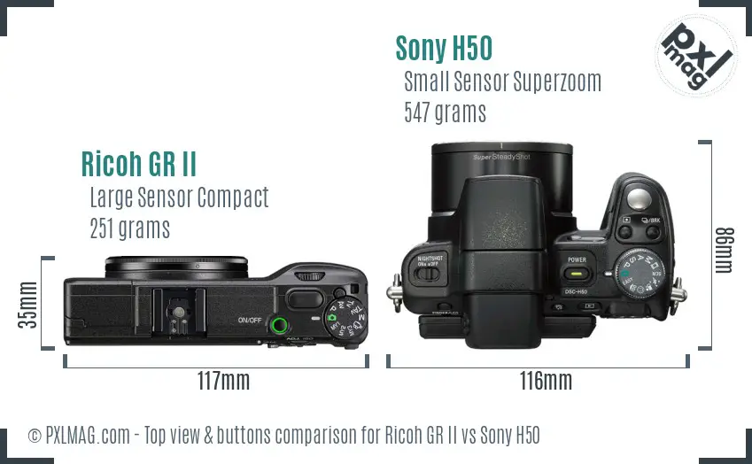 Ricoh GR II vs Sony H50 top view buttons comparison