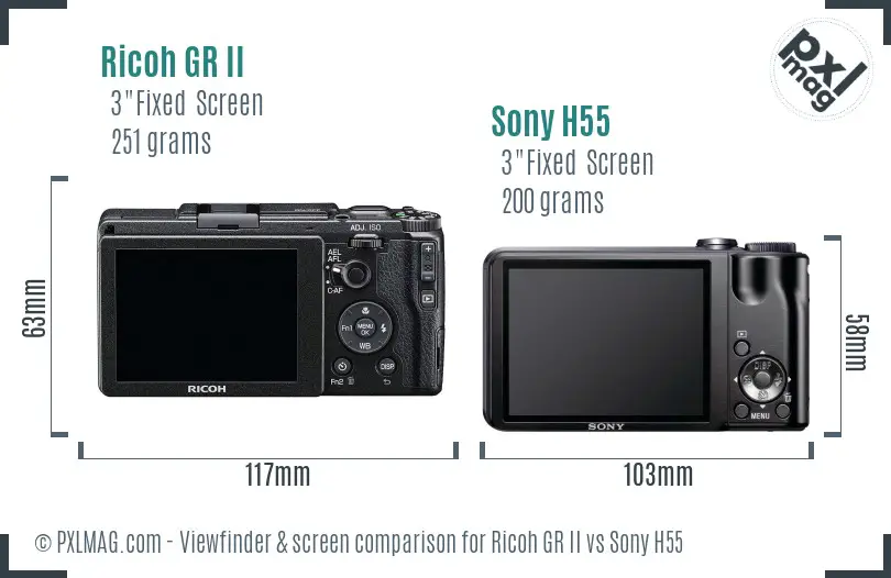 Ricoh GR II vs Sony H55 Screen and Viewfinder comparison