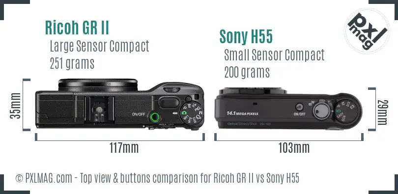 Ricoh GR II vs Sony H55 top view buttons comparison