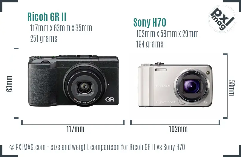 Ricoh GR II vs Sony H70 size comparison