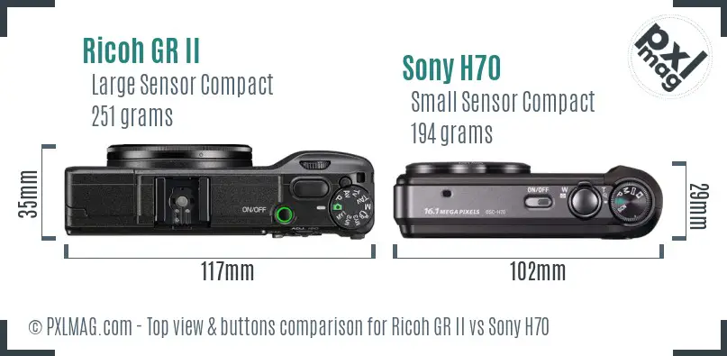 Ricoh GR II vs Sony H70 top view buttons comparison