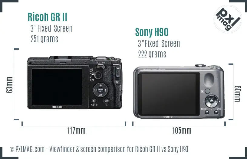 Ricoh GR II vs Sony H90 Screen and Viewfinder comparison
