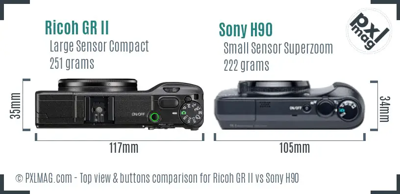Ricoh GR II vs Sony H90 top view buttons comparison