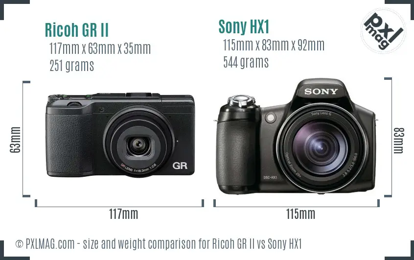 Ricoh GR II vs Sony HX1 size comparison