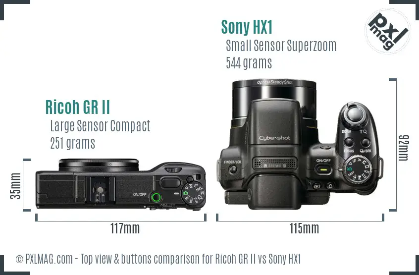 Ricoh GR II vs Sony HX1 top view buttons comparison