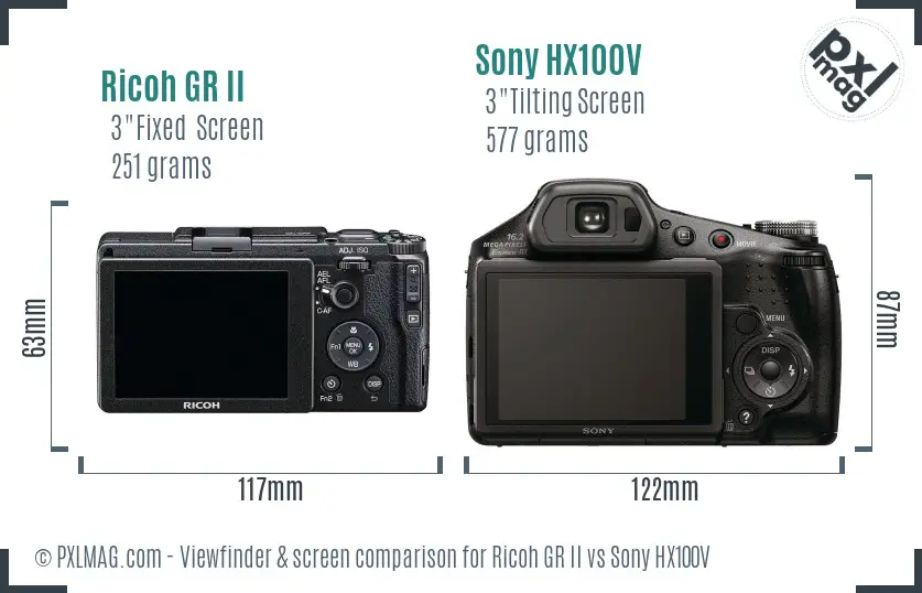 Ricoh GR II vs Sony HX100V Screen and Viewfinder comparison