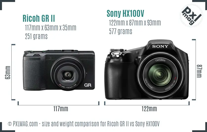 Ricoh GR II vs Sony HX100V size comparison