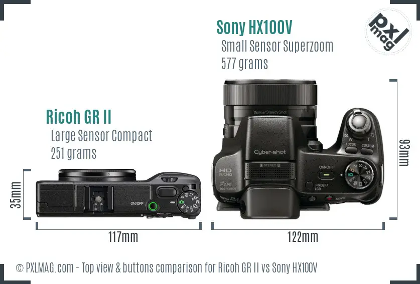 Ricoh GR II vs Sony HX100V top view buttons comparison