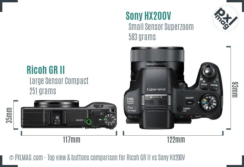 Ricoh GR II vs Sony HX200V top view buttons comparison Ricoh GR II vs Sony HX200V top view buttons comparison