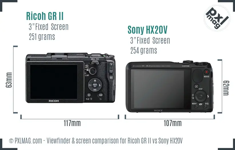 Ricoh GR II vs Sony HX20V Screen and Viewfinder comparison