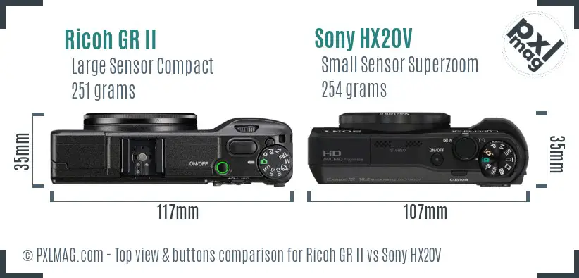 Ricoh GR II vs Sony HX20V top view buttons comparison