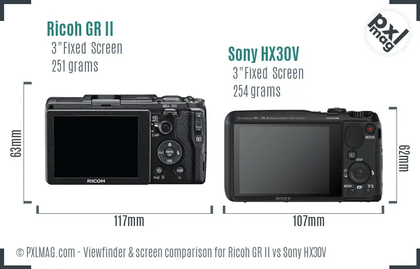 Ricoh GR II vs Sony HX30V Screen and Viewfinder comparison