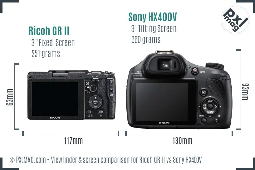 Ricoh GR II vs Sony HX400V Screen and Viewfinder comparison