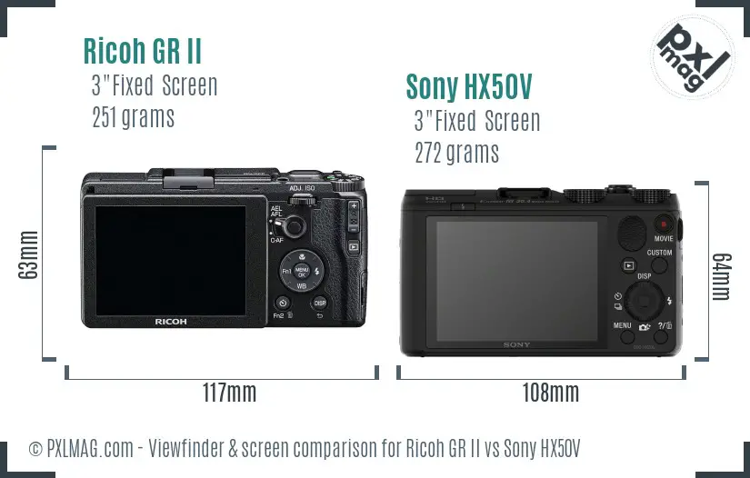 Ricoh GR II vs Sony HX50V Screen and Viewfinder comparison