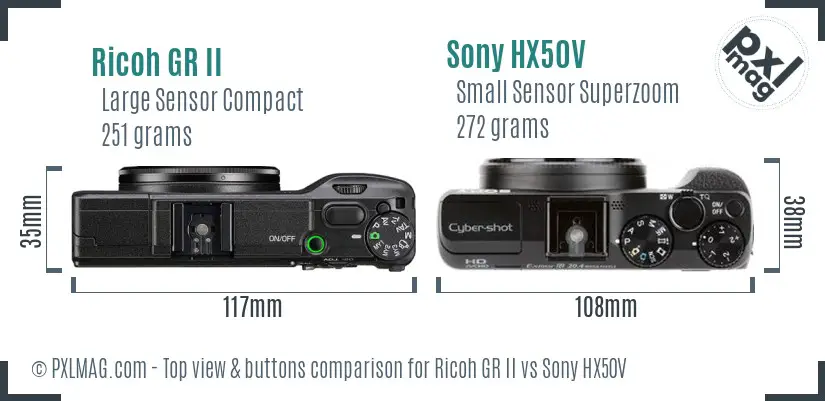 Ricoh GR II vs Sony HX50V top view buttons comparison