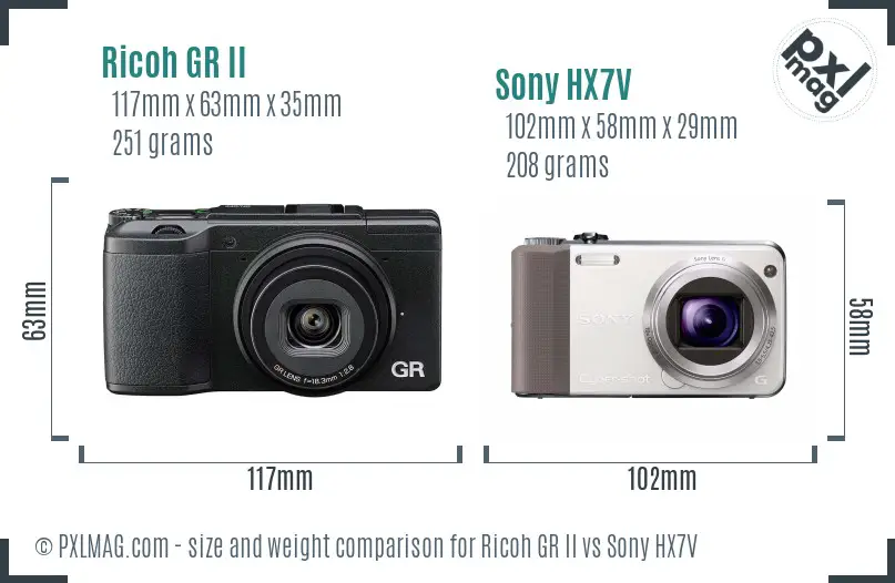 Ricoh GR II vs Sony HX7V size comparison