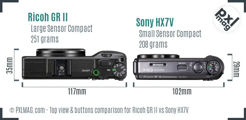 Ricoh GR II vs Sony HX7V top view buttons comparison