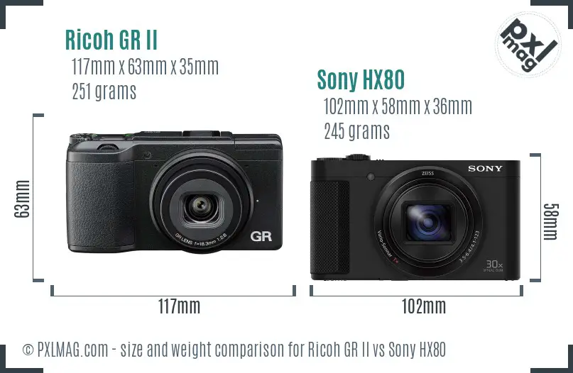 Ricoh GR II vs Sony HX80 size comparison