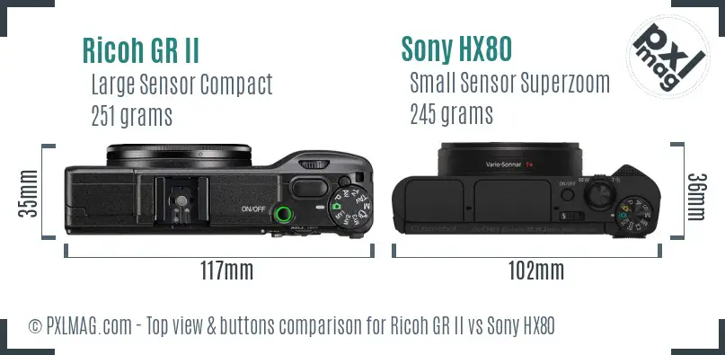 Ricoh GR II vs Sony HX80 top view buttons comparison