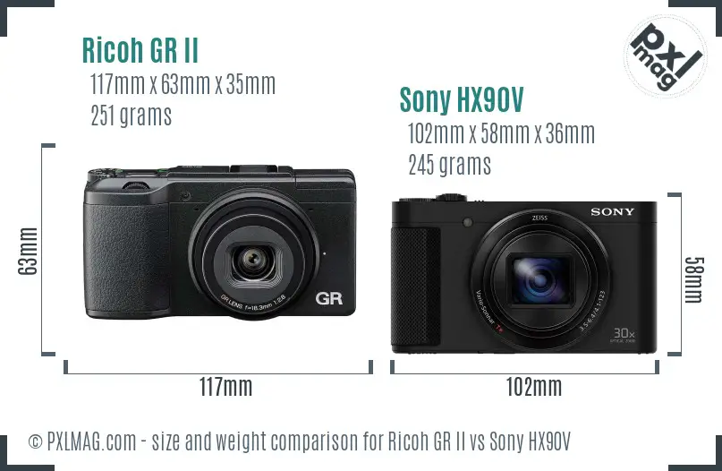 Ricoh GR II vs Sony HX90V size comparison