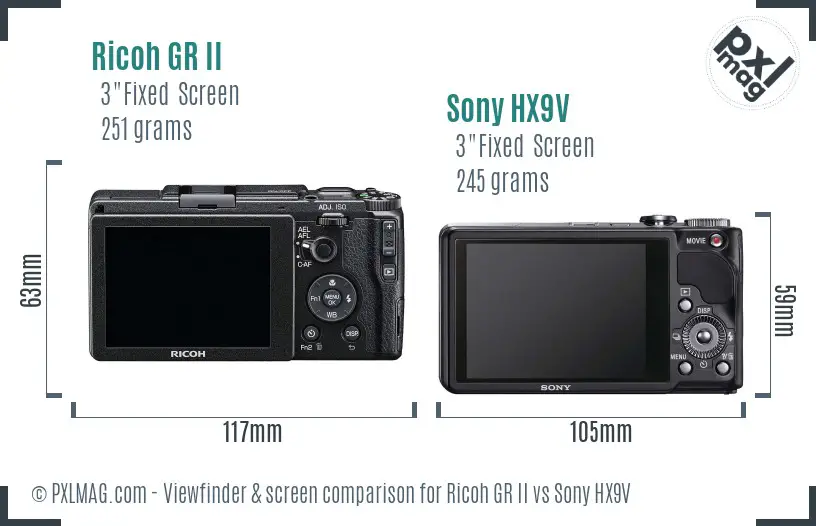 Ricoh GR II vs Sony HX9V Screen and Viewfinder comparison