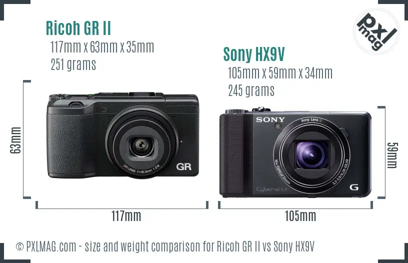 Ricoh GR II vs Sony HX9V size comparison