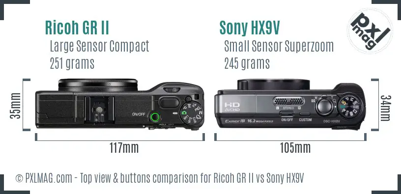 Ricoh GR II vs Sony HX9V top view buttons comparison