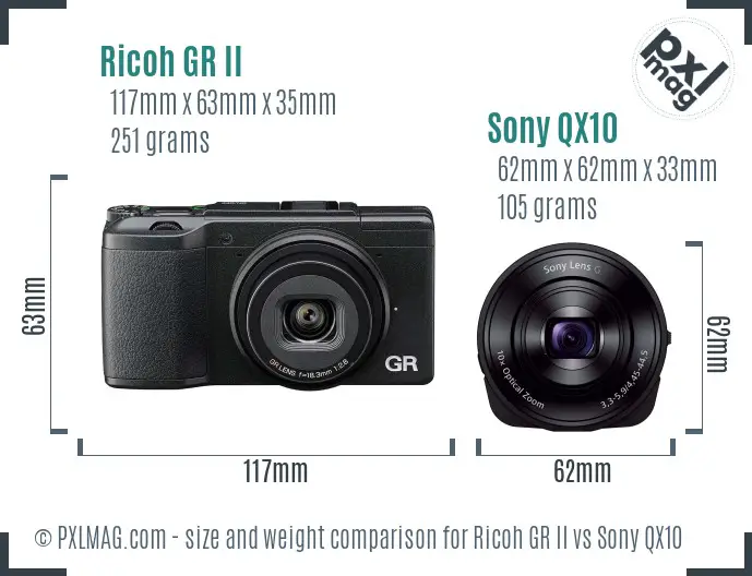 Ricoh GR II vs Sony QX10 size comparison