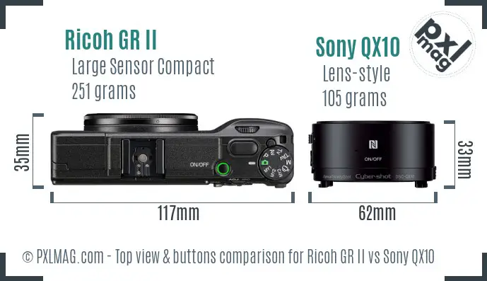 Ricoh GR II vs Sony QX10 top view buttons comparison