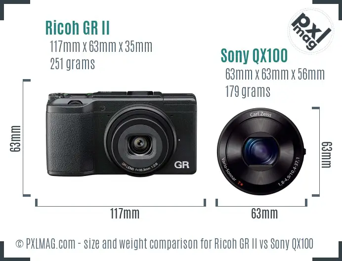 Ricoh GR II vs Sony QX100 size comparison Ricoh GR II vs Sony QX100 size comparison
